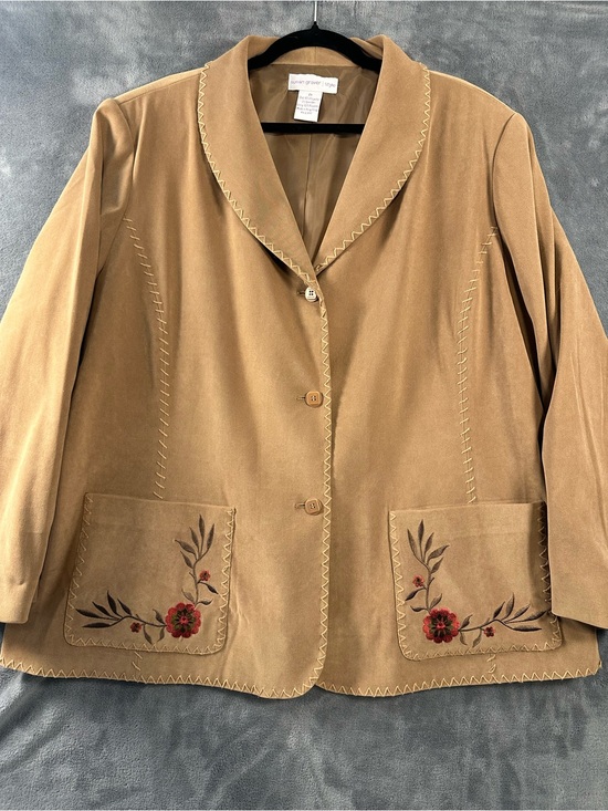 Susan Graver Jackets & Blazers - Susan Graver Camel Faux Suede Embroidered Pocket Vintage Blazer